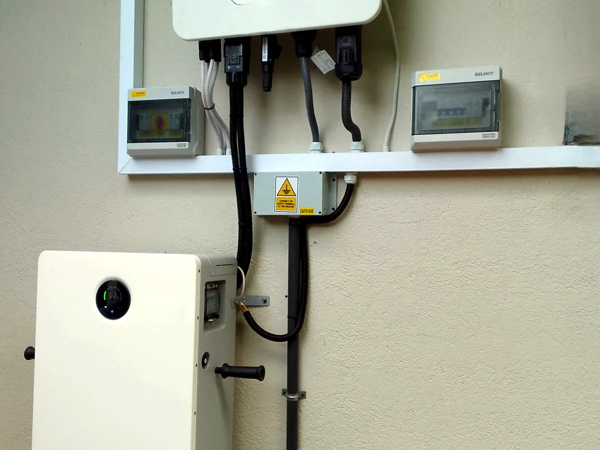 GOODWE hybrid inverter, protection boxes and earth box installed on site